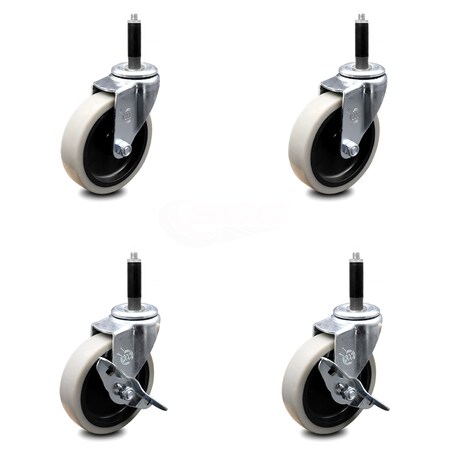 Service Caster 4 Inch Thermoplastic Wheel 3/4 Inch Expanding Stem Caster Set with 2 Brakes SCC-EX05S410-TPRS-34-2-SLB-2